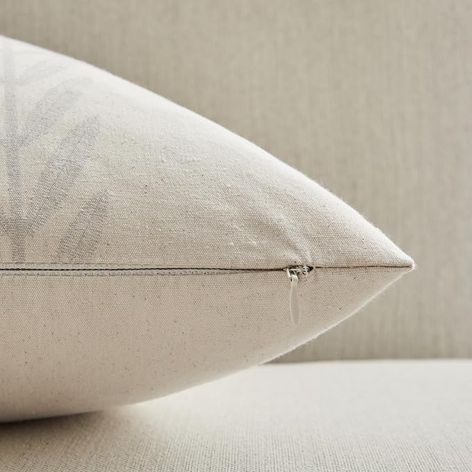 100% Cotton Farmhouse Leaves Lumbar Throw Pillow Covers Set of 2, 12x20 Inch Mixed Grey Pastoral Decorative Print Cushion Covers for Sofa Bed Living Room Home Decor