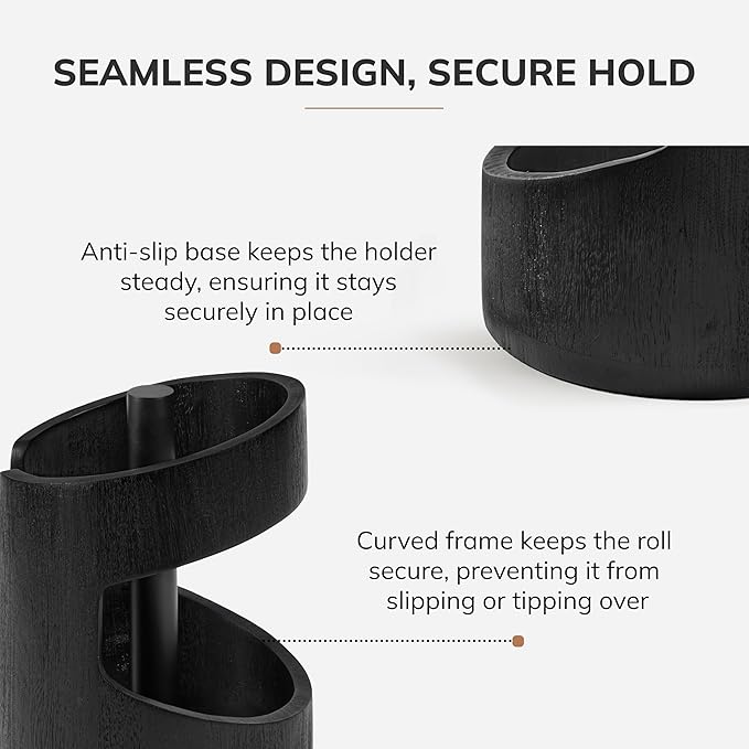 Anji Mountain Wooden Paper Towel Holder Countertop with Mango Wood Round Base and Iron Holder, Holder Stand for Kitchen Roll Organizer & Kitchen Dining Table Home Decor - Black/Black, Arc Hold