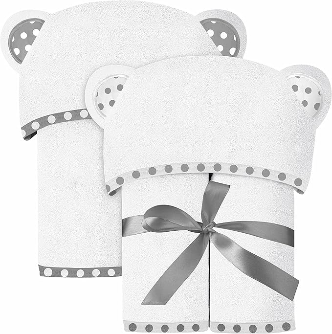 Set of 2 Hooded Baby Towels – White – Luxurious, Large and Super Absorbent – 30 x 30 Inch – Soft and Suitable for Infants, Toddlers and Kids – 400 GSM