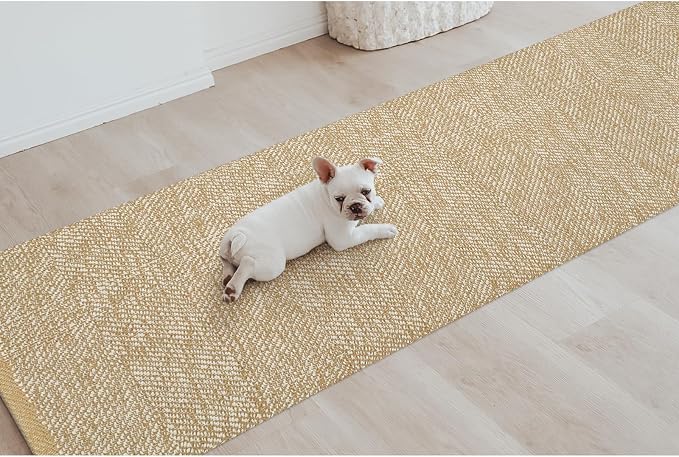 LEEVAN Hallway Runner Rug 2.6' x 8', Tan/Cream Braided Kitchen Runner Rug, Washable Woven Reverisible Bathroom Runner, Farmhouse Entryway Rug, Low-Profile Floor Carpet for Doorway/Laundry Room/Bedroom