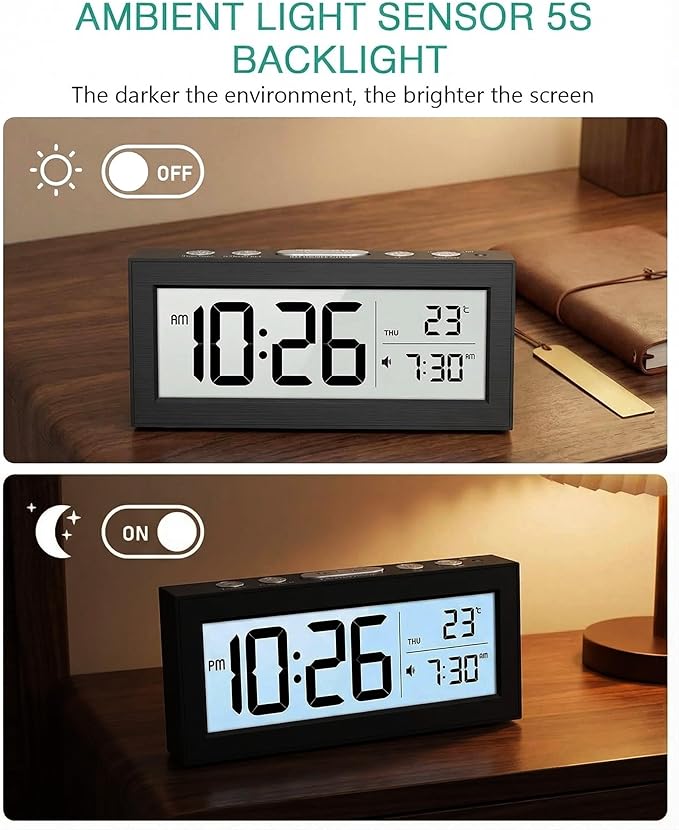 ORIA Battery Operated Digital Clock, Small Travel Alarm Clock with Indoor Temp, Date, Blacklight, Snooze, Desk Clock for Kids, Teens, Seniors, Bedrooms, Batteries Included