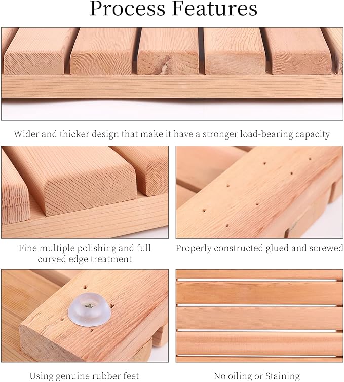 bingaai Cedar Wood Shower Mat, Cedar Wooden Bath Mats, Wood Bath Mat 23.6 × 15.7 in, Shower Stall Mat Non-Slip for Bathroom Bathtub Spa Sauna Garden Home, Wooden Floor Mat Large for Indoor and Outdoor