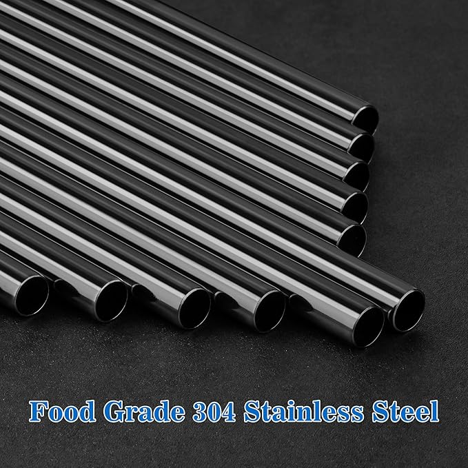 Tomorotec 40oz Straws, 14PCS Stainless Steel Replacement Straws Fit for Stanley 40oz Adventure Quencher Travel Tumblers with Cleaning Brushes 2PCS, Food-Grade, Dishwasher Safe for Smoothies (Black)