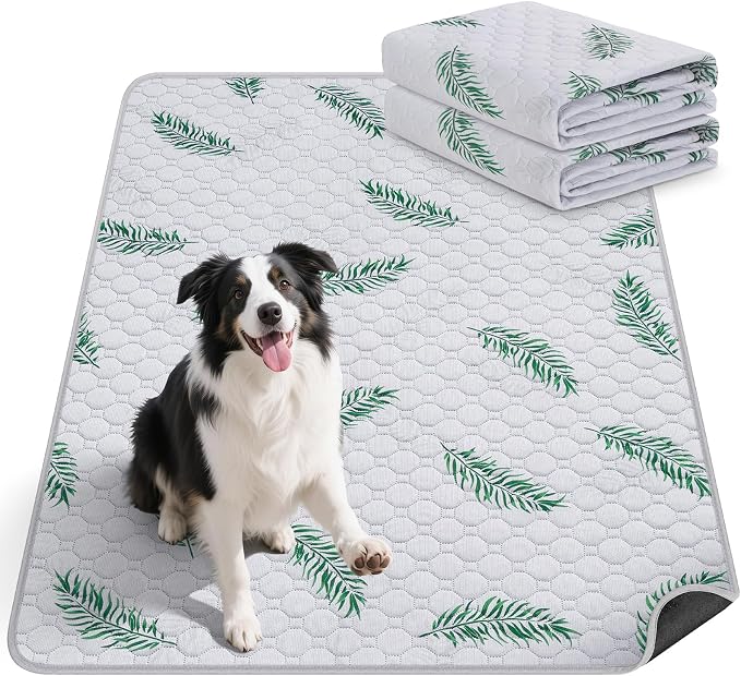 WanpeeGoo Washable Pee Pads for Dogs, 2Pack Reusable Puppy Pads, Super Absorbent & Leakproof Dog Pads, Anti-Slip Dog Pee Pads for Puppy Training & Incontinence, Leaf Pattern 36"x54"