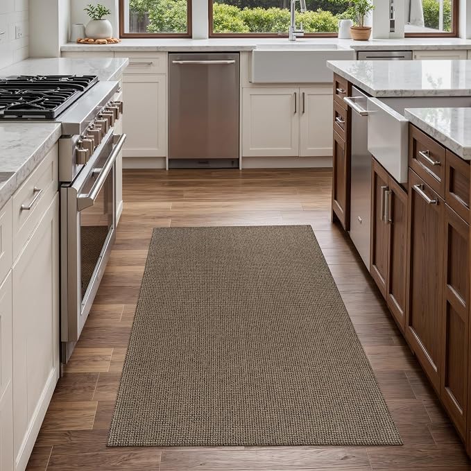 Uphome Boho Area Rug, 3x5 Machine Wasbable Rugs for Kitchen, Non Skid Low Pile Braided Cotton Farmhouse Entryway Rugs Indoor, Dirt Resistant Black/Natural Door Mats for Front Door Bedroom Bathroom