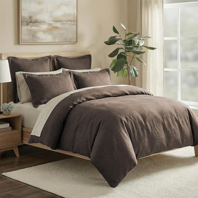 Levtex Home - 100% French Flax Linen - King Duvet Cover - French Flax Washed Linen - Cocoa - Duvet Cover Size (106x94in.)