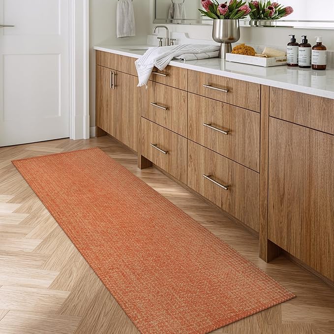 LEEVAN Washable Hallway Runner Rug, 2' x 6' Hand-Woven Reversible Kitchen Entryway Rugs, Terracotta Cotton Modern Farmhouse Laundry Room Carpet for Bathroom Sink Foyer Bedroom Fall Decor