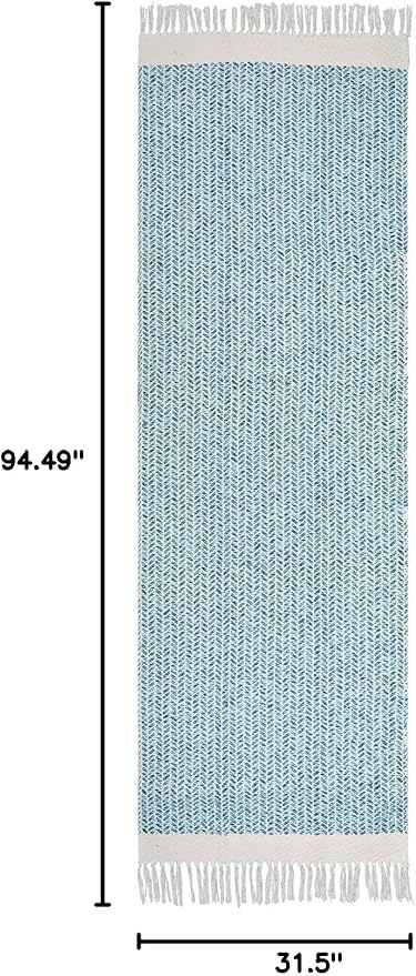 Lahome Belle Boho Kitchen Runner Rug, 2'6''x8 Runners for Hallways Lightweight Bathroom Rug Woven Cotton Throw Mat with Tassels, Farmhouse Blue Runner Rugs Non Shedding Rugs for Laundry Room Rv Decor