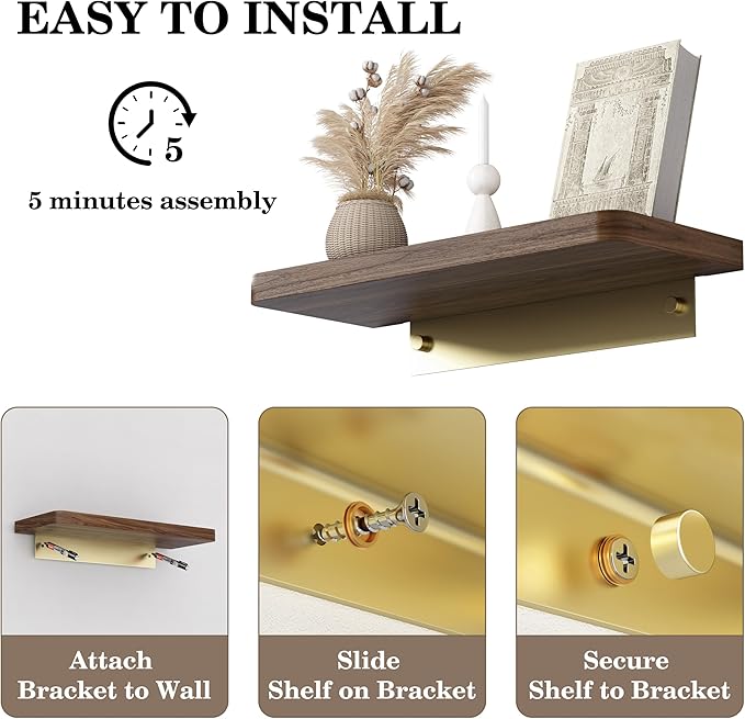 Danpoo 16 Inch Bathroom Shelves, Small Floating Shelf for Wall, Wooden Shelf for Bathroom, Living Room, Kitchen