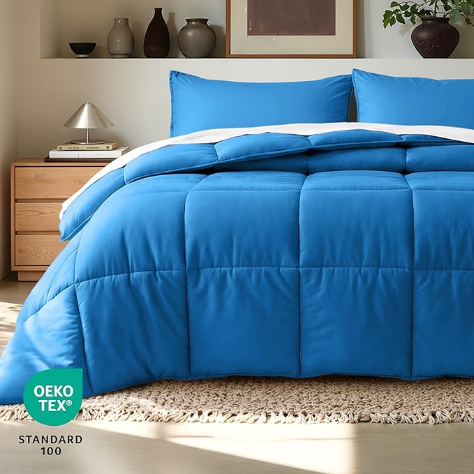 Bare Home Comforter Set - Full Size - Ultra-Soft - Goose Down Alternative - Premium 1800 Series - All Season Warmth (Full, Medium Blue)