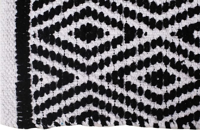 Chenille Cotton Diamond Rug 21x34 Inches - Black, Reversible Small Soft Washable Front Door Mat Ideal for Kitchen, Entryway, Bathroom | Farmhouse Boho Accent Indoor Throw Rugs for Bedroom, Patio