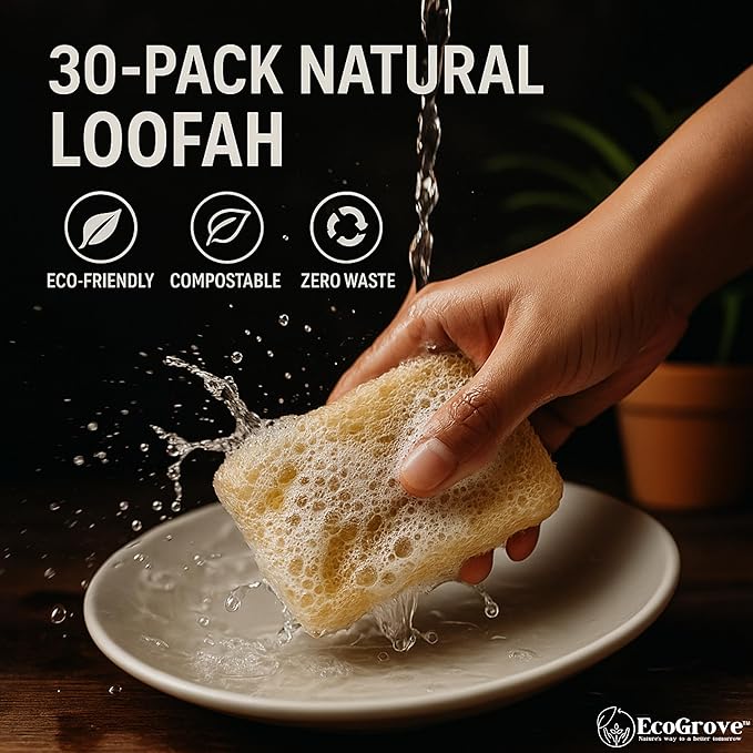 Loofah Sponges 100% All Natural BPA Free Loofah for Dishes, Face, Soap Making, Shower, Exfoliating Eco-Friendly Biodegradable 30 Pack Sponge (Luffah)