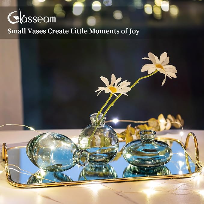 Bud Vases 3Pcs/Set Small Vases Handmade Cute Green Small Vases for Flowers Centerpieces Glass Vases Mini Vase Home Decor Centerpieces, Events Table Decor