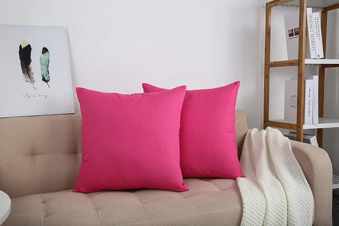 TangDepot Handmade Decorative Solid 100% Cotton Canvas Throw Pillow Covers/Cushion Covers, 45 Colors Available - (20" x20" , Hot Pink, 2 Count (Pack of 1)) | 100% cotton, same-color zip, machine wash & air dry. For living room, bedroom, office, car. 42...