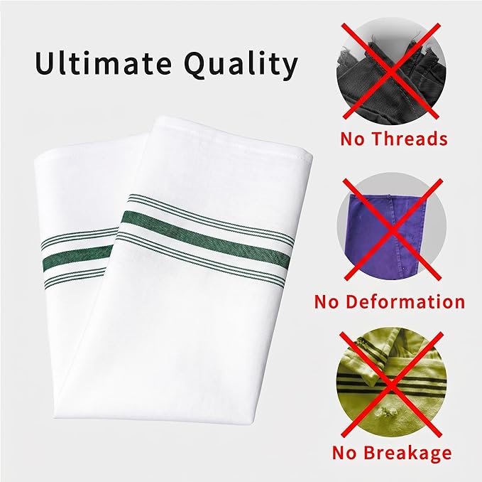 Bistro Restaurant Stripe Cloth Napkins Set of 12 Pack, Commercial Quality 18 x 22 Inches, MJS Linen Dinner Napkins Cloth Washable, Non-Iron, No Fade, Soil Release, Forest Green Stripes