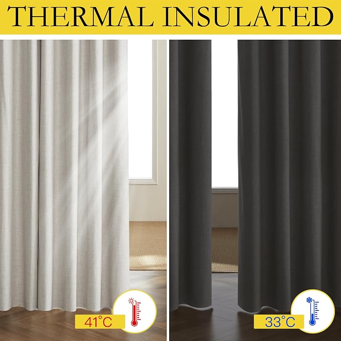 NICETOWN 100% Black Out Curtains 63 inch Long 2 Panels, Thermal Insulated Short Curtains with Grey Liner, Privacy Window Draperies for Kitchen, Nursery, Alabaster Gray, W52 per Panel