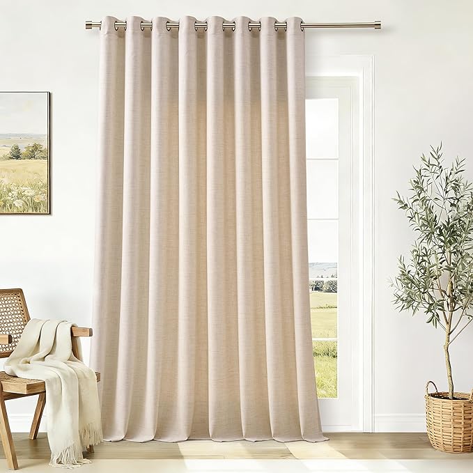 Extra Wide 100 Inch Beige Linen Curtains Room Divider 90 Inch Length Patio Sliding Door Curtains for Living Room Large Window Curtains Grommet Privacy Farmhouse Curtains 1 Panel