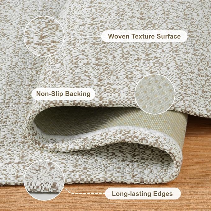 Collive Runners for Hallway, 2x5 Non Slip Kitchen Runner Rug Boho Laundry Room Rug Washable, Tan Farmhouse Entryway Rug Hand-Woven Cotton Carpet for Bedroom Bathroom
