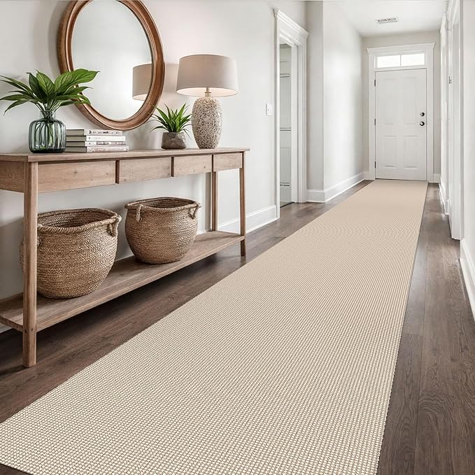 EARTHALL Runner Rug 3x18 Ft Washable Runners for Hallways Extra Long Woven Non Slip Entryway Runner Braided Kitchen Runner Indoor Outdoor Carpet Runners for Hotels, Officel, Stair, Beige/Ivory