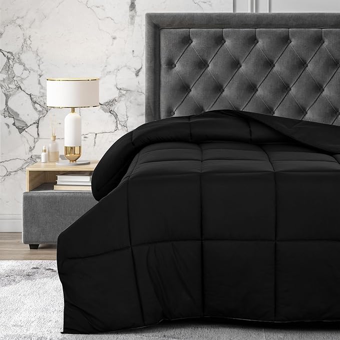 LUX Décor Queen Comforter – 88x88 Ultra-Soft Down Alternative Duvet Insert with Corner Tabs & Box Stitching, Hotel Quality Plush Hypoallergenic Microfiber, Oeko-TEX Certified – Black