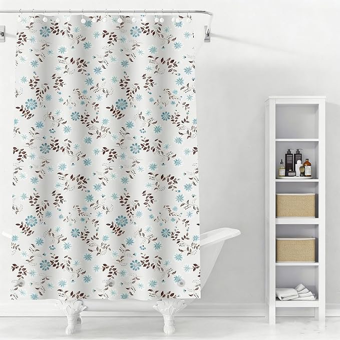 TIKABC Shower Curtain Liner, White Flower 4G PEVA Shower Liner, Plastic Waterproof Shower Curtains, 72x72 inch with Grommet Holes 3 Magnetic Weights