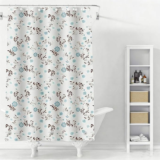 TIKABC Shower Curtain Liner, White Flower 4G PEVA Shower Liner, Plastic Waterproof Shower Curtains, 72x72 inch with Grommet Holes 3 Magnetic Weights