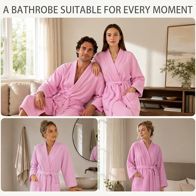 Lightweight Waffle Robe - Soft Cotton Bathrobe Spa Bathrobe for Daily Wear Home & Hotel