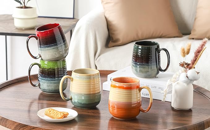 Large Coffee Mugs, Extra Large Ceramic Coffee Mug, 23 oz Handmade Pottery Mug, Big Tea Cups with Handle for Office and Home, Dishwasher and Microwave Safe (Orange)