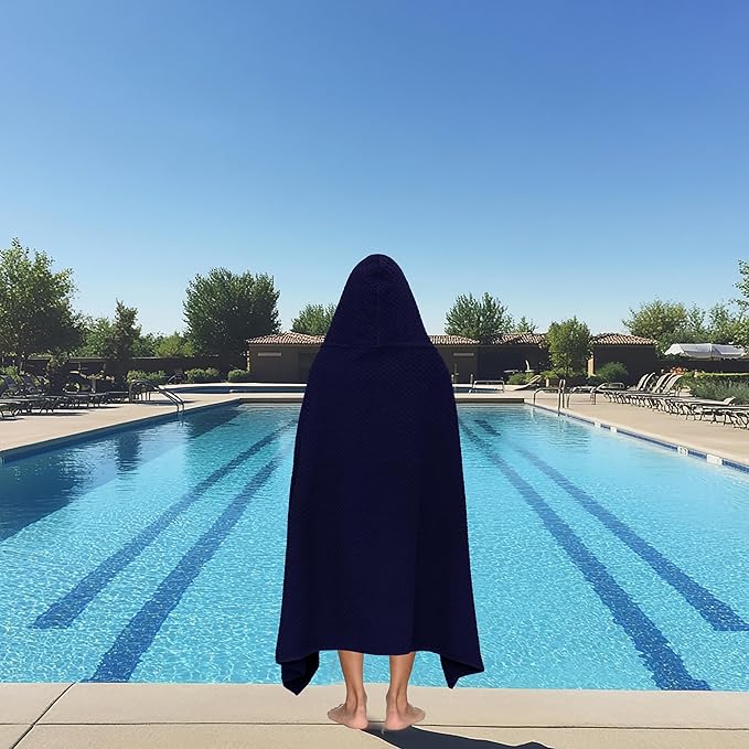 COTTON CRAFT Hooded Bath Towel – 2 Pack Oversized 35x70 Waffle Weave Towel with Hood for Adults - 100% Ringspun Cotton Pool Bath Sheet Wrap with Hood - Soft Super Absorbent Quick Dry – 450 GSM – Navy