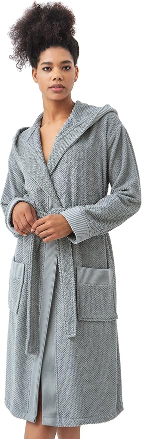 SEYANTE Turkish Cotton Bathrobe for Women - Organic GOTS Certified Terry Hooded Kimono Robe - Spa Quality Women's Cotton Robe
