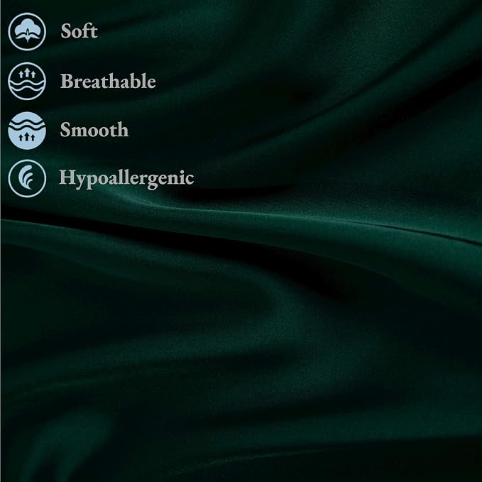 100% Mulberry Silk Pillowcase Set of 2 for Hair and Skin,with Hidden Zipper,Both Sides 19 Momme 600 Thread Count Natural Silk Pillow Cover,Soft Breathable Smooth (Dark Green, King 20''x36'')