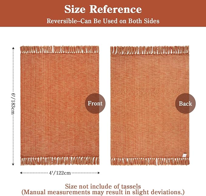 Collive Comfy Area Rug 4' x 6', Terra Woven Cotton Bedroom Rugs, Modern Indoor Accent Rug Floor Carpet with Tassel for Living Room, Nursery Room, Dining Room, Bedside