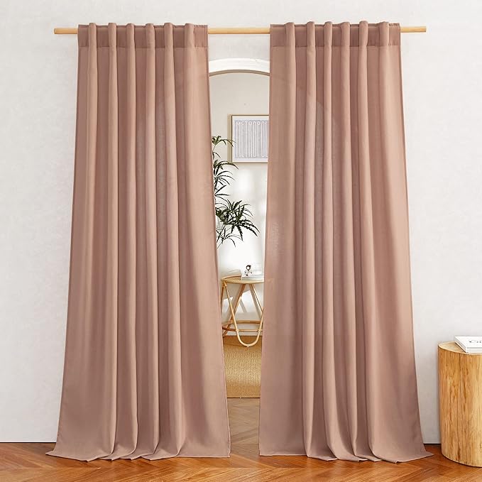 NICETOWN Thick Linen Terracotta Curtains for Bedroom, Rod Pocket & Back Tab Flax Semi Sheer Drapes Privacy Assured with Light Filtering for Girls/Princess Room, W55 x L84, 2 Pieces