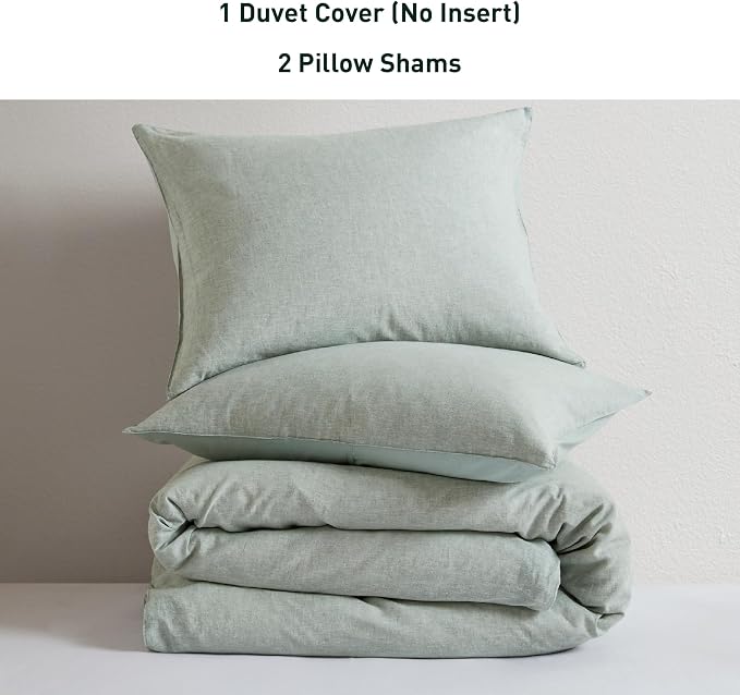Hyde Lane Linen Duvet Cover Set King Size, 3Pcs Textured French Flax Linen Cotton Blend Bedding Set, Natural and Organic, Soft and Breathable, with 2 Pillow Shams, 104"x90", Sage