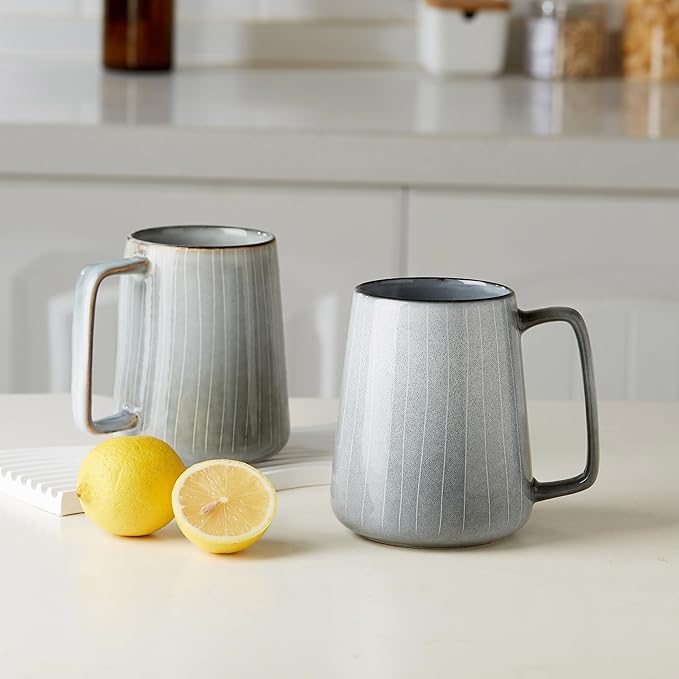 Large Ceramics Coffee Mugs, 24 OZ Large Handle Coffee Mugs, Extra Large Tea and Coffee Cup for Office and Home, Microwave and Dishwasher Safe (24 OZ Grey)