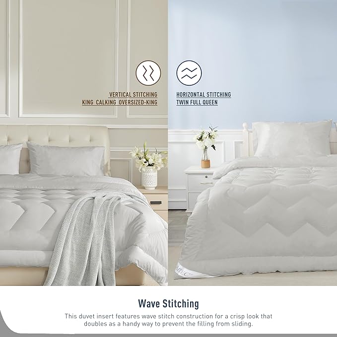 California King Size Duvet Insert - All Season 100% Cotton Shell Comforter - Quilted Fluffy Down Alternative Duvet Insert - Light Gray - Soft Breathable & Lightweight with 8 Corner Tabs