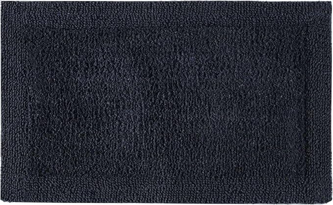 Bedding Craft Bathroom Bath Mat Rug – 100% Cotton, Reversible, Water Absorbent, Machine Washable, Soft Bathmat for Tub Side, 17x24 Black