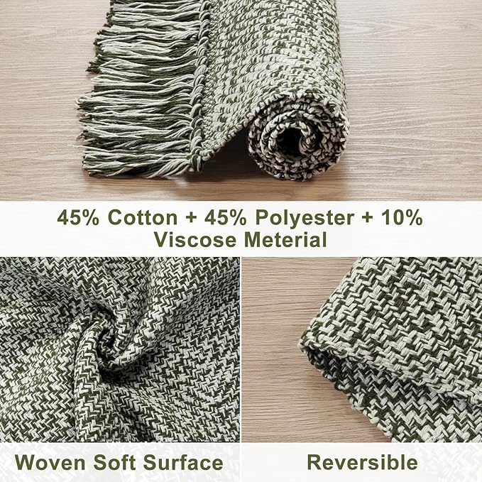 Collive Washable Area Rug 3' x 5', Modern Woven Kitchen Rugs, Olive Green/Cream Braided Cotton Rug Indoor Door Mat Throw Carpet for Entryway Living Room Nursery Mudroom Laundry Room