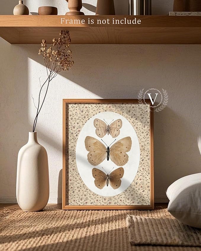 Vodefoad Butterfly Vintage Wall Art Retro butterfly Canvas Decor Gallery Bedroom Bathroom Shelf Prints Retro Butterfly Illustration Room Decor Posters wall Decor Antique Paintings Home Farmhouse Wall Decor-8x10'' Unframe