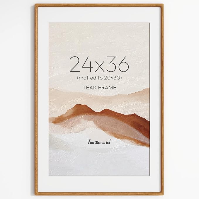 24x36 Poster Frame, USA-Sourced Teak Wood Picture Frame Wall Mounted, 24x36 Poster Frame with High Tempered Glass, 24" x 36" Picture Frame Matted to 20x30 Photo for Wall Decoration, 1 Pack