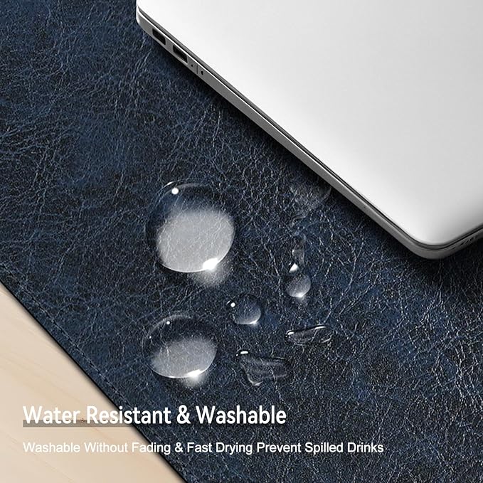 Imitation Crazy Horse Leather Desk Mat - Waterproof Desk Pad - Ideal for Large Mouse Pad and Desk Mats on Top of Desks (Dark Blue+Yellow, 33"*13")