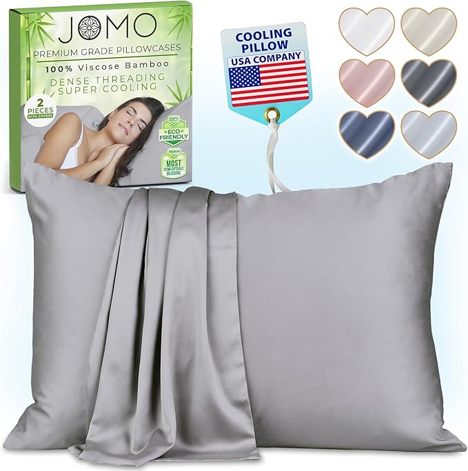 Zippered Pillowcases - King Size 36x20, 100% Viscose Derived from Bamboo, 2 PK, Gray - Cooling Pillow Cases - Silky Pillow Covers for Hot Sleepers, Menopause, Night Sweats - by JoMo