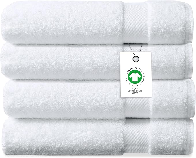 Organic Cotton Luxuriously Plush Bath Towel Pack of 4 | GOTS & OEKO-TEX Certified | Premium Hotel Quality Towels | Feather Touch Technology|650 GSM Long Staple|Soft, Quick Dry & Ultra-Absorbent