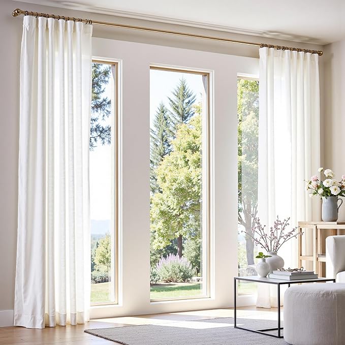 jinchan White Linen Curtains 84 Inchs Length Light Filtering Semi Sheer Curtains for Bedroom 2 Panel Set Farmhouse Drapes for Living Room 7FT Long, Rod Pocket/Back Tab 50W x 84L