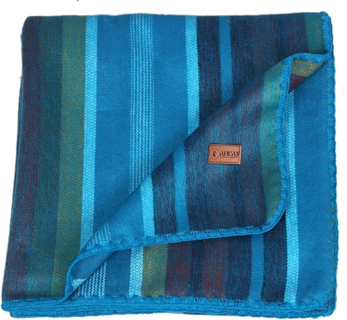 Alpaca Wool Throw Blanket 95 x 65 Inches | Large Warm Ultra-Soft Blanket | Hypoallergenic, Breathable, Non-Itchy Alpaca Wool Fabric | (Turquoise Blue, Queen (95" x 65"))