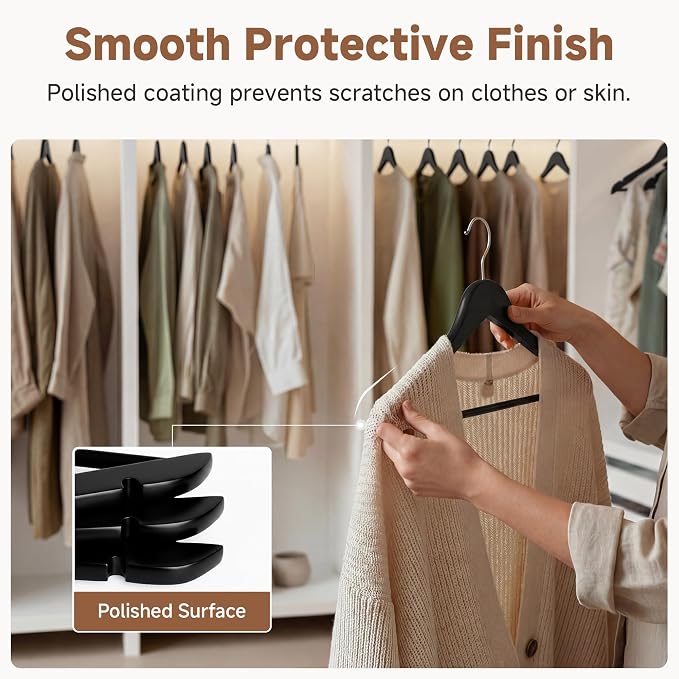 StorageWorks Black Wooden Hangers 20 Pack, Heavy Duty Wood Hangers for Closet, Clothes Hangers for Coats, Shirts, Pants, Suits