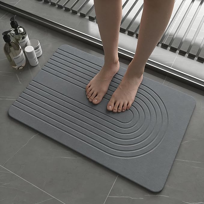 Fast Drying Stone Bath Mats for Bathroom, Non-Slip Diatomaceous Earth Bath Mat, Super Absorbent Bath Mat Stone Dark Gray Arcana