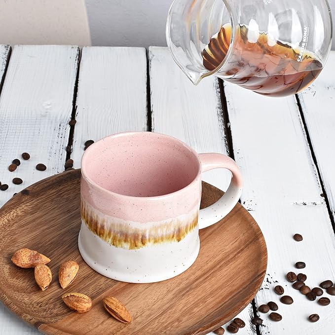 Bosmarlin Medium Ceramic Coffee Mug Set of 2, 15 Oz, Big Stoneware Tea Cup for Office and Home, Dishwasher and Microwave Safe (Pink, 2)