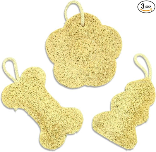 Natural Loofah Body Scrubber 3-Pack(3 Unique Cartoon Shapes), Plant-Based Exfoliating Shower Sponge Luffa for Men & Women, Eco-Friendly & Dye-Free, Fits All Hand Sizes[Must SOAK to Soften]