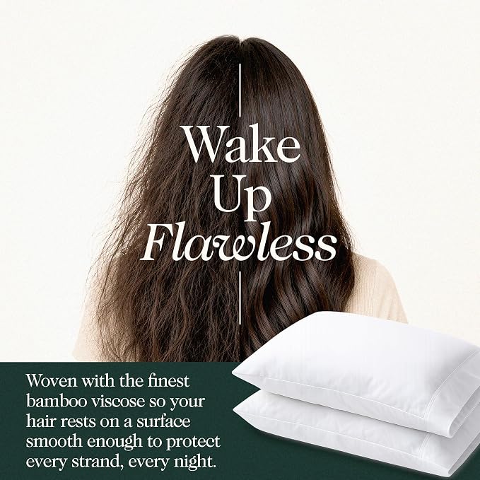 100% Organically Grown Bamboo Viscose Queen Pillowcases Set of 2, Cooling & Breathable, Silky Soft, Double-Stitched with 7-Inch Envelope Flap, Skin Friendly 2 Pcs, White